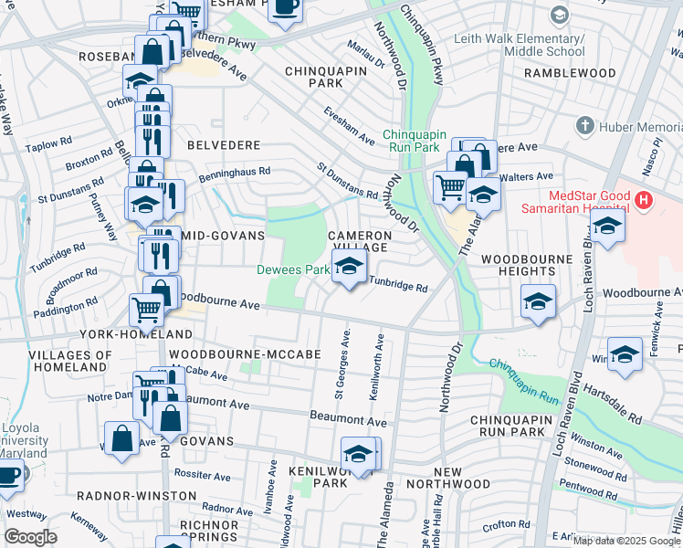 map of restaurants, bars, coffee shops, grocery stores, and more near 5524 Midwood Avenue in Baltimore