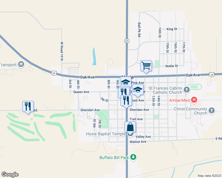 map of restaurants, bars, coffee shops, grocery stores, and more near 901-999 8th Street in Hoxie