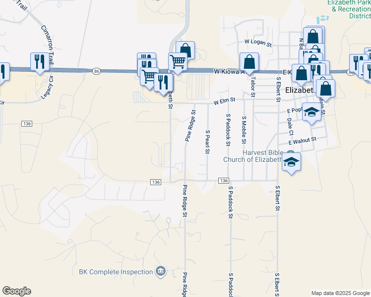 map of restaurants, bars, coffee shops, grocery stores, and more near 451 Pine Ridge Street in Elizabeth