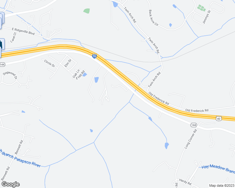 map of restaurants, bars, coffee shops, grocery stores, and more near 4048 Baltimore National Pike in Mount Airy