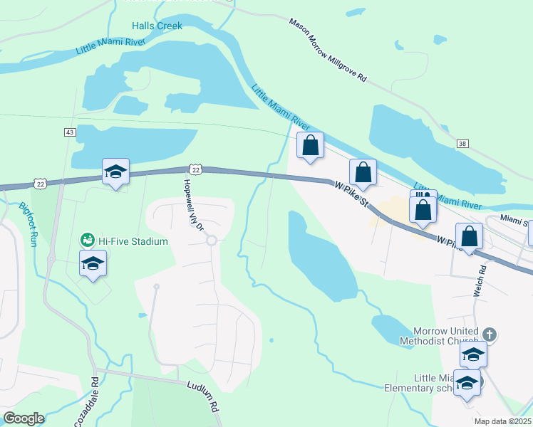 map of restaurants, bars, coffee shops, grocery stores, and more near 3377-3547 U.S. 22 in Morrow
