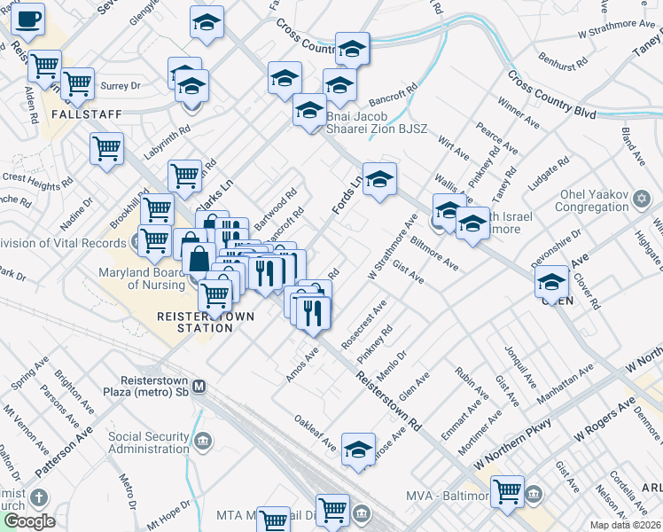map of restaurants, bars, coffee shops, grocery stores, and more near 3900 Fordleigh Rd in Baltimore