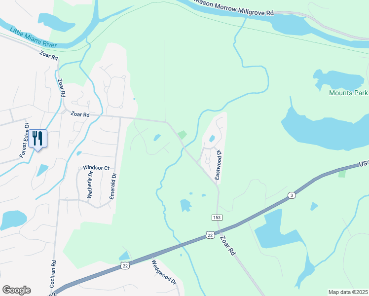 map of restaurants, bars, coffee shops, grocery stores, and more near 5608 Zoar Road in Morrow