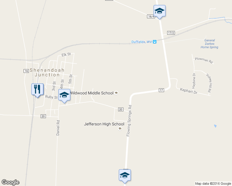 map of restaurants, bars, coffee shops, grocery stores, and more near 1209 Shenandoah Junction Road in Shenandoah Junction