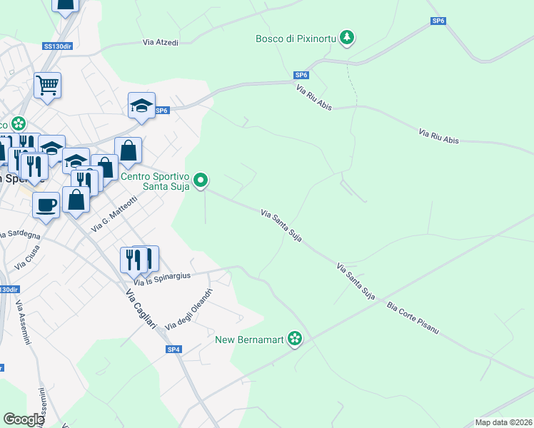map of restaurants, bars, coffee shops, grocery stores, and more near 48 Via Santa Suja in San Sperate