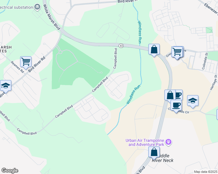 map of restaurants, bars, coffee shops, grocery stores, and more near 1031 Ramble Run Road in Baltimore
