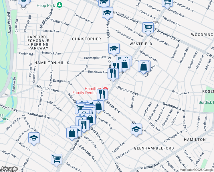 map of restaurants, bars, coffee shops, grocery stores, and more near 2921 Glenmore Avenue in Baltimore