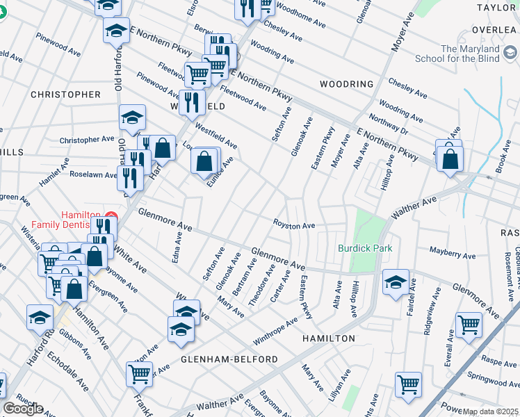 map of restaurants, bars, coffee shops, grocery stores, and more near 6102 Glenoak Avenue in Baltimore