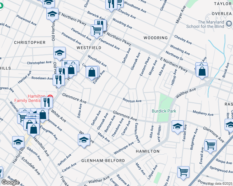 map of restaurants, bars, coffee shops, grocery stores, and more near 6102 Glenoak Avenue in Baltimore
