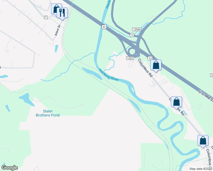 map of restaurants, bars, coffee shops, grocery stores, and more near Hockhocking Adena Bikeway in Athens