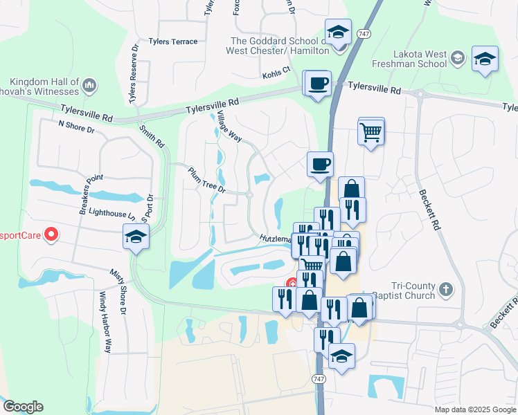 map of restaurants, bars, coffee shops, grocery stores, and more near 8008 Pinnacle Point Drive in Butler County