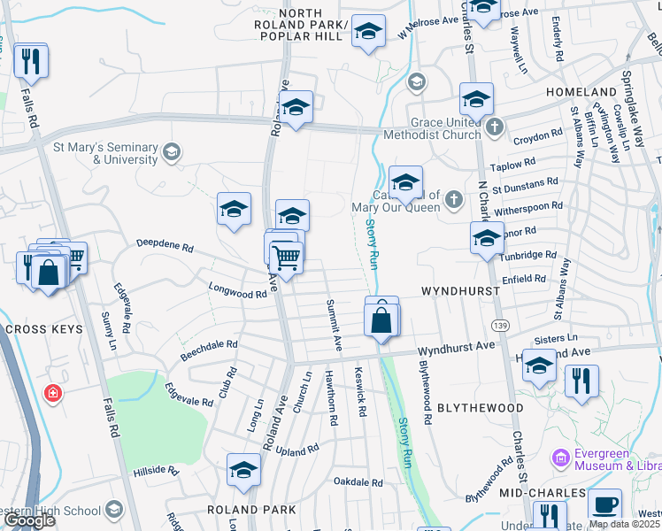 map of restaurants, bars, coffee shops, grocery stores, and more near 636 Deepdene Road in Baltimore