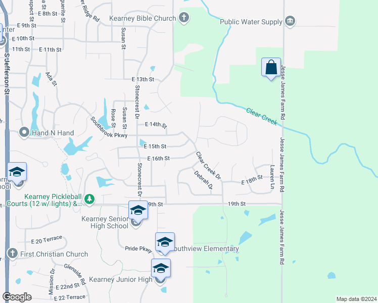 map of restaurants, bars, coffee shops, grocery stores, and more near 1012 East 16th Street in Kearney