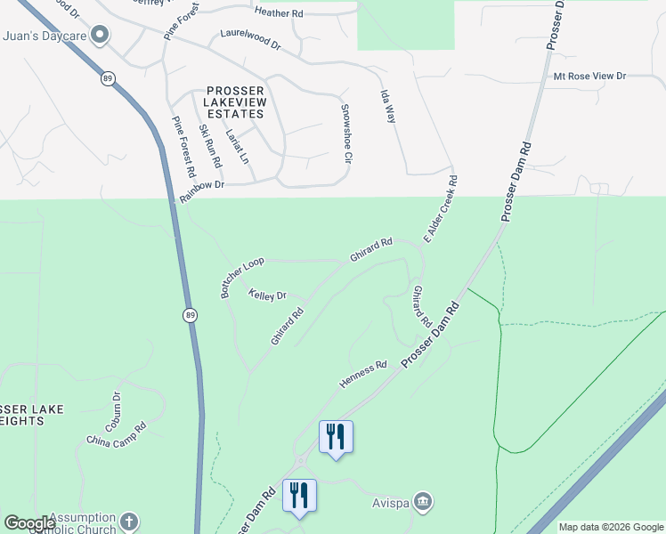 map of restaurants, bars, coffee shops, grocery stores, and more near 11420 Ghirard Road in Truckee