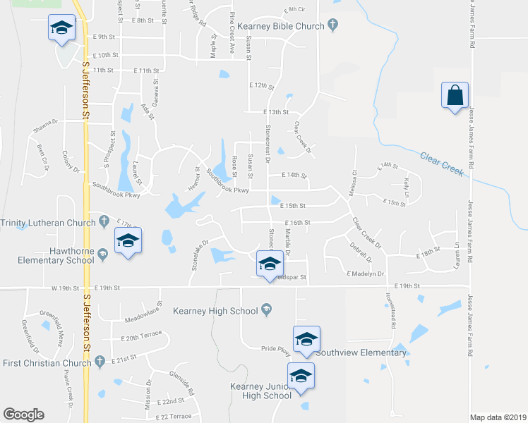 map of restaurants, bars, coffee shops, grocery stores, and more near 709 East 15th Street in Kearney