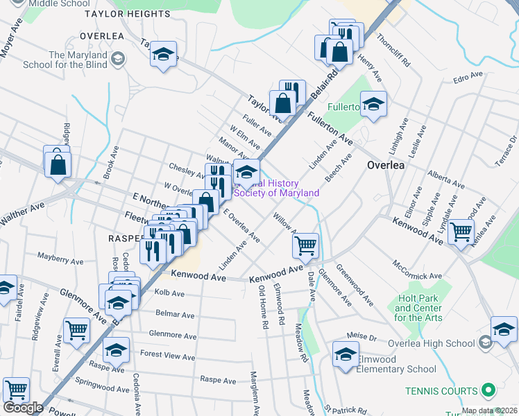 map of restaurants, bars, coffee shops, grocery stores, and more near 14 Willow Avenue in Baltimore