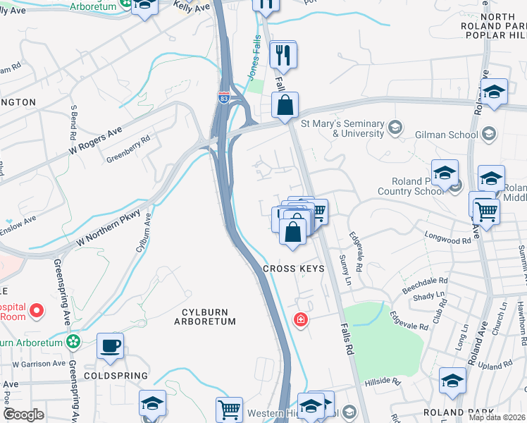 map of restaurants, bars, coffee shops, grocery stores, and more near 2 Bouton Green Court in Baltimore