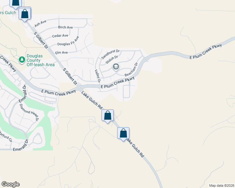map of restaurants, bars, coffee shops, grocery stores, and more near 2088 Oakcrest Circle in Castle Rock