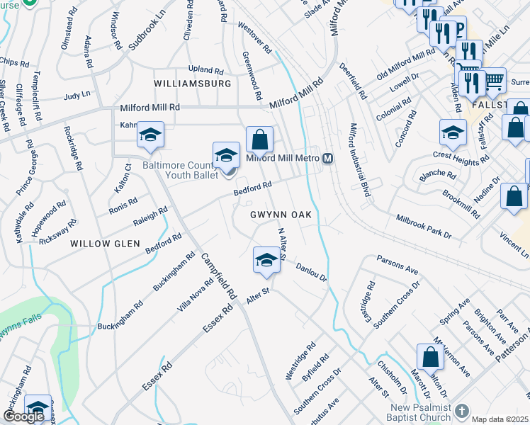 map of restaurants, bars, coffee shops, grocery stores, and more near 7210 North Alter Street in Baltimore