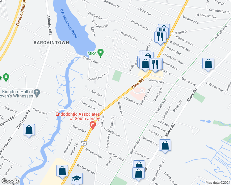 map of restaurants, bars, coffee shops, grocery stores, and more near 536 Maple Avenue in Linwood