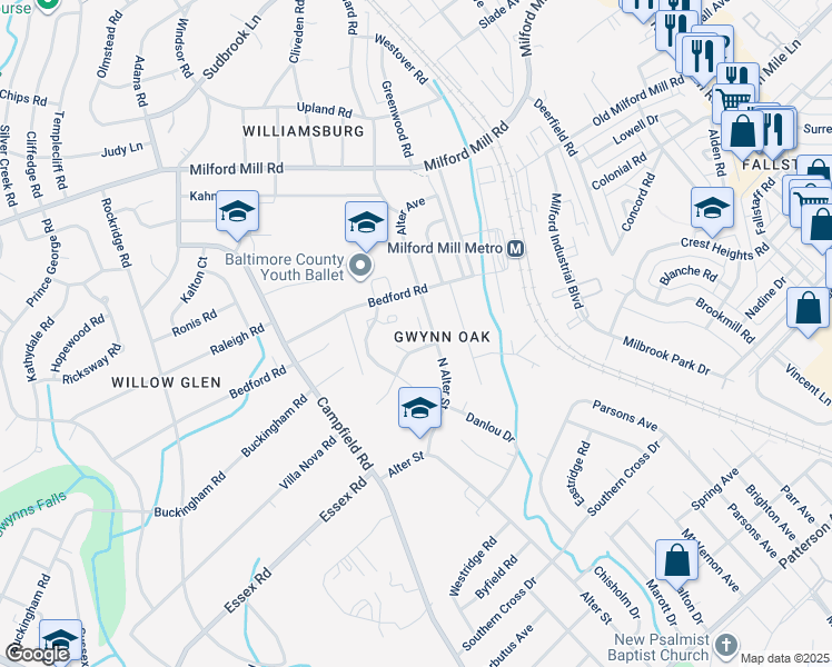 map of restaurants, bars, coffee shops, grocery stores, and more near 7210 North Alter Street in Baltimore