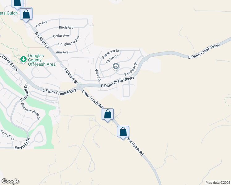 map of restaurants, bars, coffee shops, grocery stores, and more near 1485 Willow Oak Road in Castle Rock
