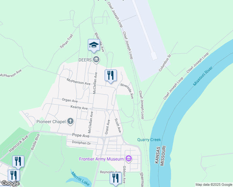 map of restaurants, bars, coffee shops, grocery stores, and more near 770 Scott Avenue in Leavenworth
