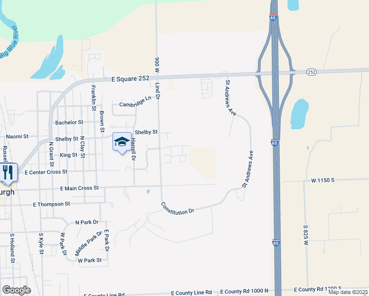 map of restaurants, bars, coffee shops, grocery stores, and more near 1301 East Center Cross Street in Edinburgh