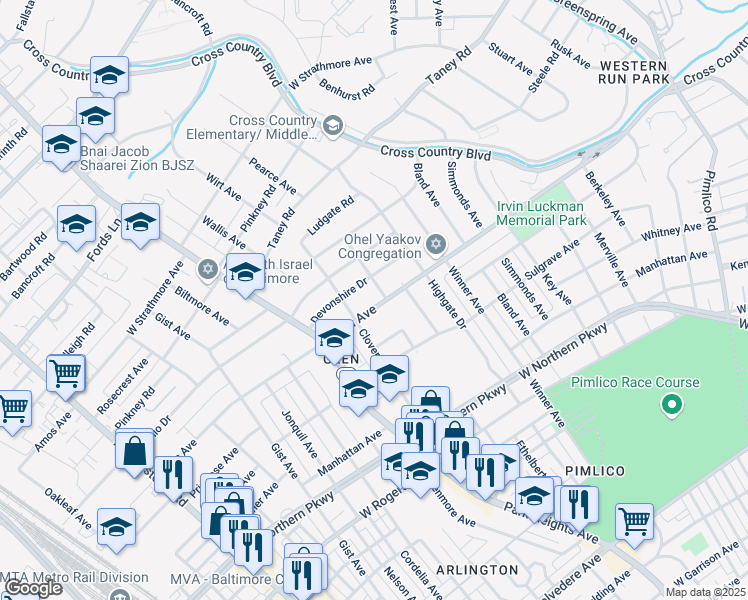 map of restaurants, bars, coffee shops, grocery stores, and more near 3404 Glen Avenue in Baltimore
