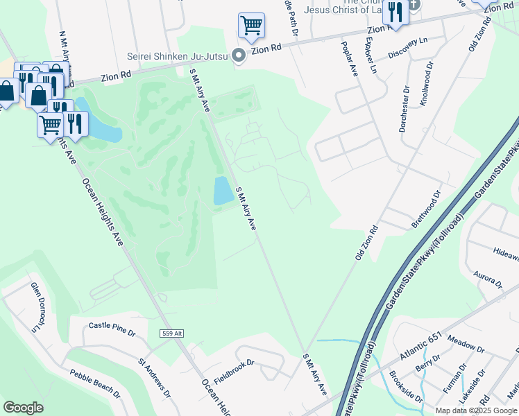 map of restaurants, bars, coffee shops, grocery stores, and more near 60 South Mount Airy Avenue in Egg Harbor Township