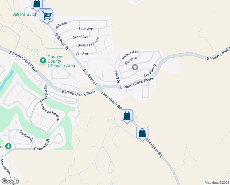 map of restaurants, bars, coffee shops, grocery stores, and more near 1898 Oakcrest Circle in Castle Rock