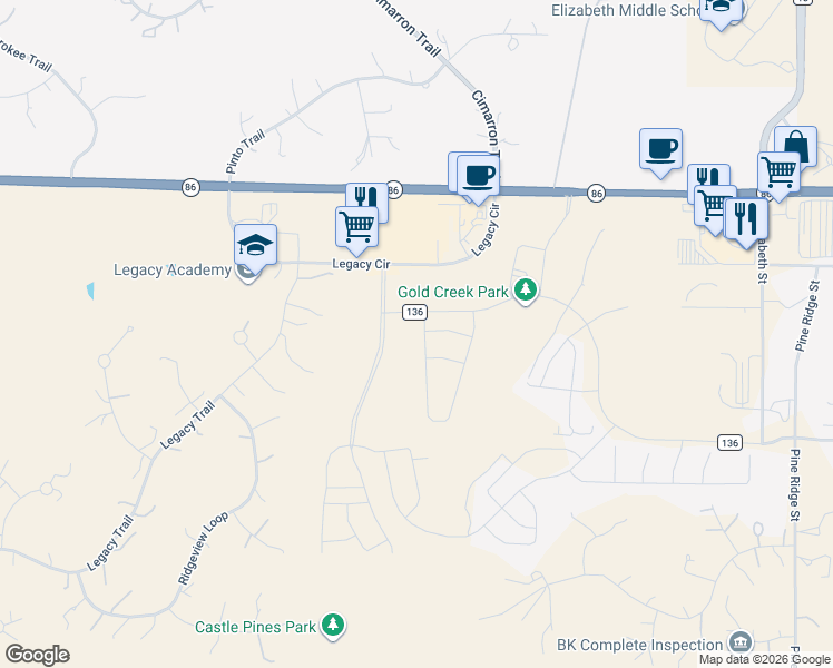 map of restaurants, bars, coffee shops, grocery stores, and more near Legacy Loop in Elizabeth