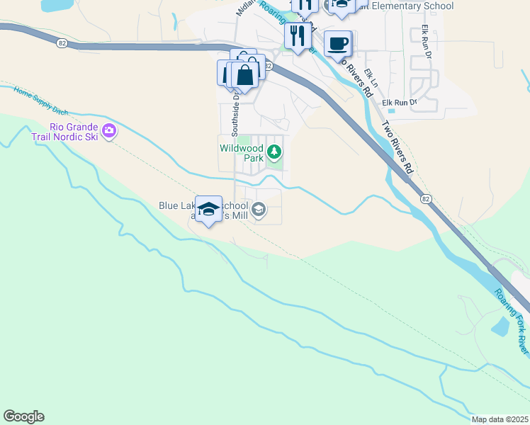 map of restaurants, bars, coffee shops, grocery stores, and more near 400 Lakeside Court in Basalt