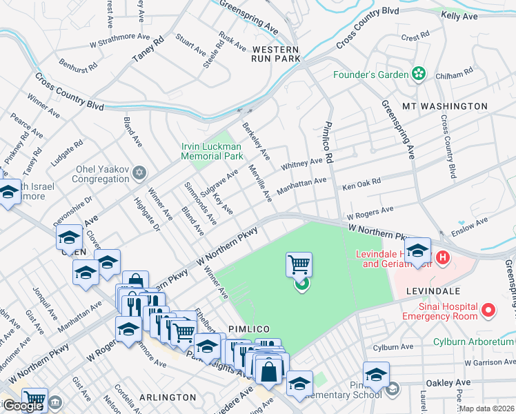 map of restaurants, bars, coffee shops, grocery stores, and more near 2803 Manhattan Avenue in Baltimore