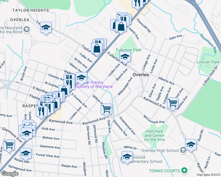 map of restaurants, bars, coffee shops, grocery stores, and more near 7221 Beech Avenue in Baltimore