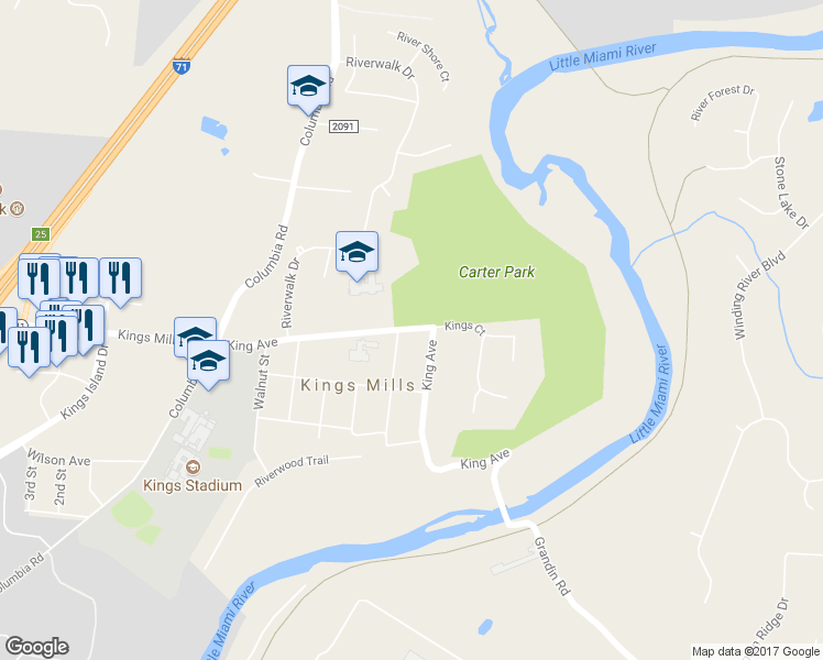 map of restaurants, bars, coffee shops, grocery stores, and more near in KINGS ISLAND