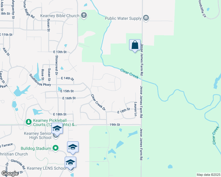 map of restaurants, bars, coffee shops, grocery stores, and more near 1112 East 15th Street in Kearney