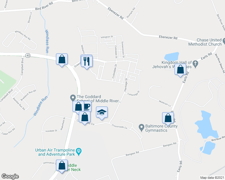 map of restaurants, bars, coffee shops, grocery stores, and more near 298 Heritage Parkway in Baltimore