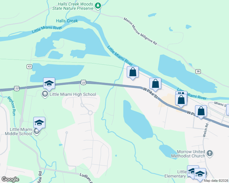 map of restaurants, bars, coffee shops, grocery stores, and more near 3377-3547 U.S. 22 in Morrow