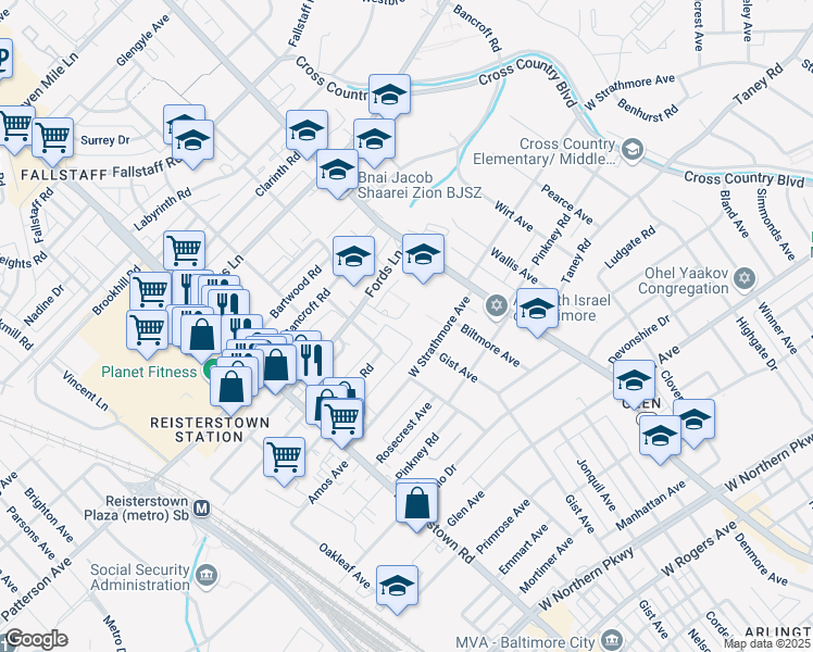map of restaurants, bars, coffee shops, grocery stores, and more near 3617 Fords Lane in Baltimore