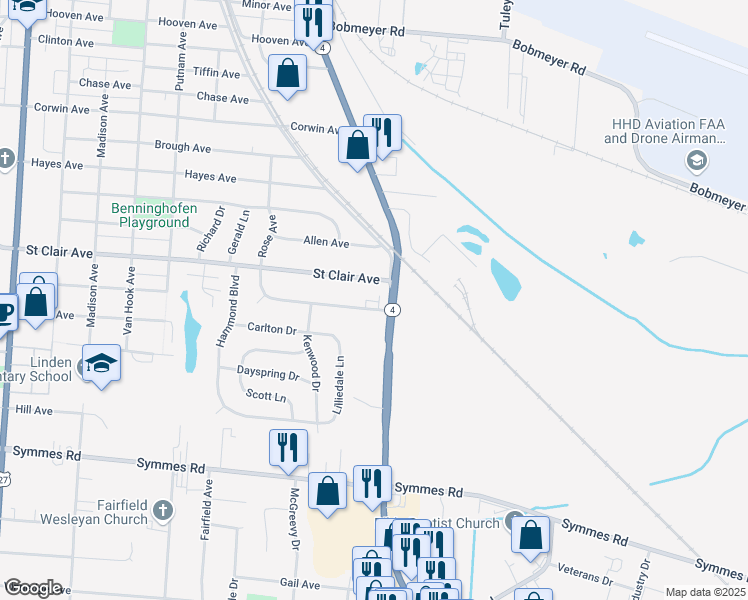 map of restaurants, bars, coffee shops, grocery stores, and more near 1193 Bishop Avenue in Hamilton