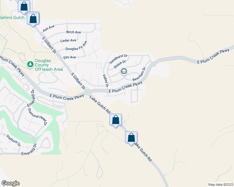 map of restaurants, bars, coffee shops, grocery stores, and more near 2040 Oakcrest Circle in Castle Rock