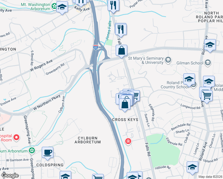 map of restaurants, bars, coffee shops, grocery stores, and more near 28 Bouton Green Court in Baltimore