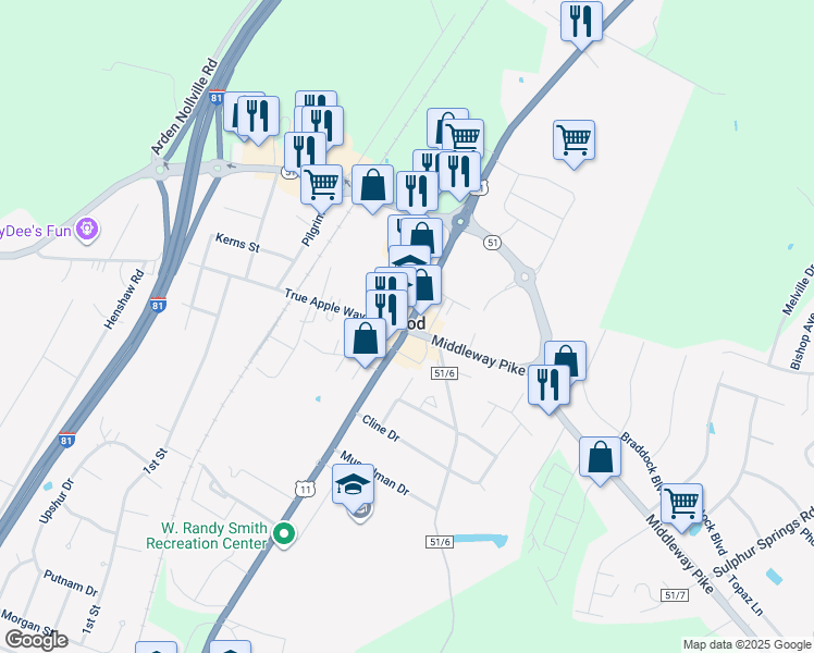 map of restaurants, bars, coffee shops, grocery stores, and more near Highway 51 in Inwood