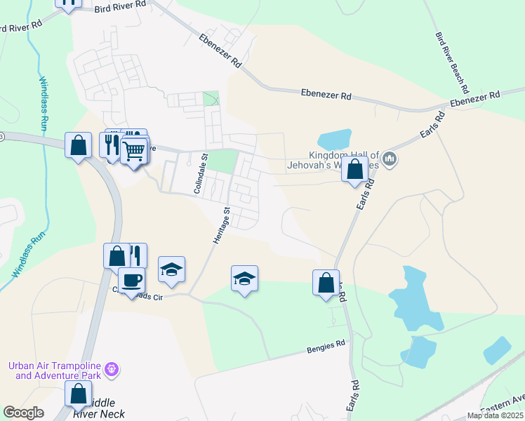 map of restaurants, bars, coffee shops, grocery stores, and more near 6505 Totteridge Street in Middle River