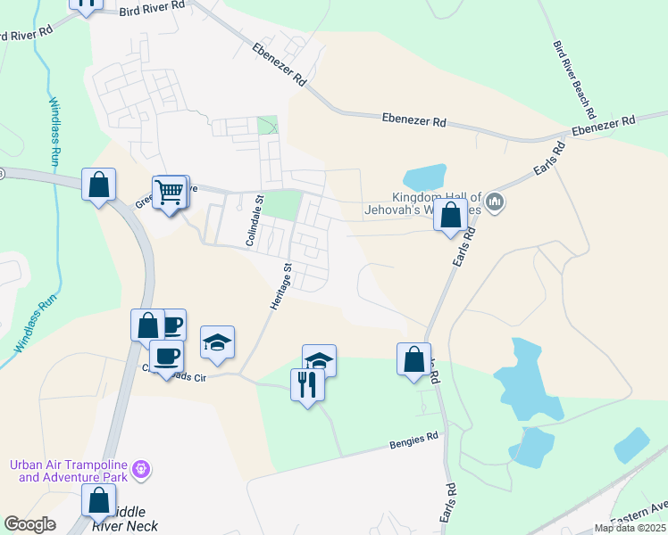 map of restaurants, bars, coffee shops, grocery stores, and more near 6505 Totteridge Street in Middle River