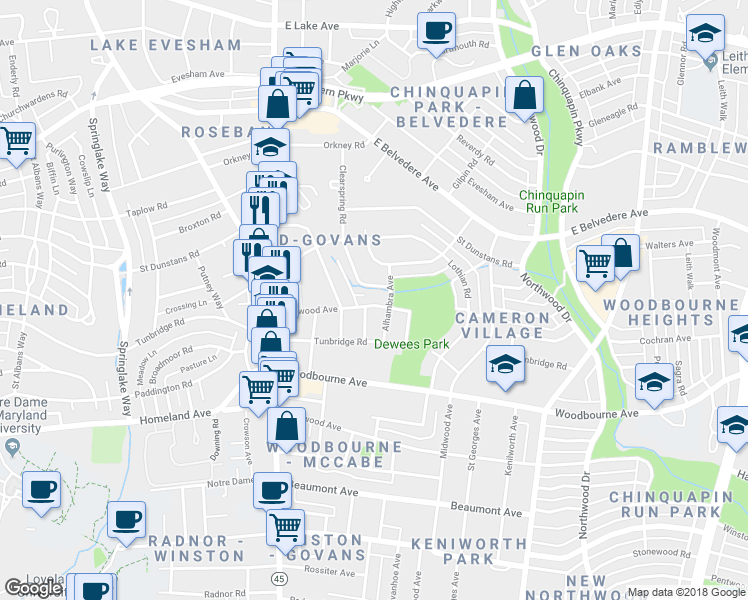 map of restaurants, bars, coffee shops, grocery stores, and more near 614 Harwood Avenue in Baltimore