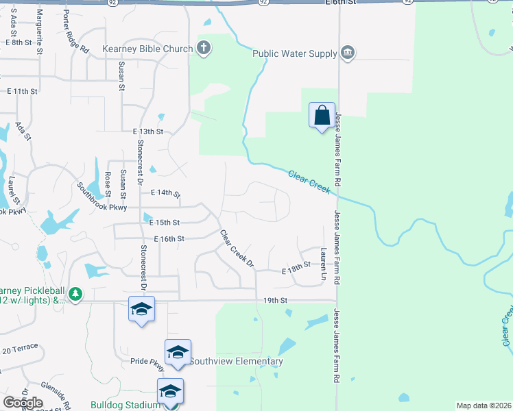 map of restaurants, bars, coffee shops, grocery stores, and more near 1105 Rylee Court in Kearney