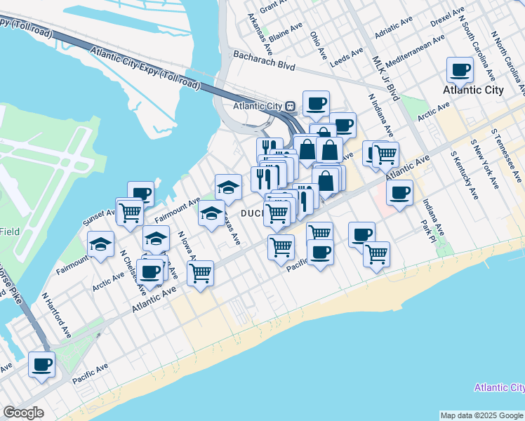 map of restaurants, bars, coffee shops, grocery stores, and more near in Atlantic City