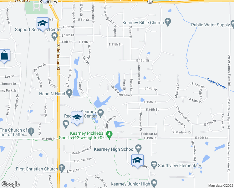 map of restaurants, bars, coffee shops, grocery stores, and more near 1500 Emerald Circle in Kearney